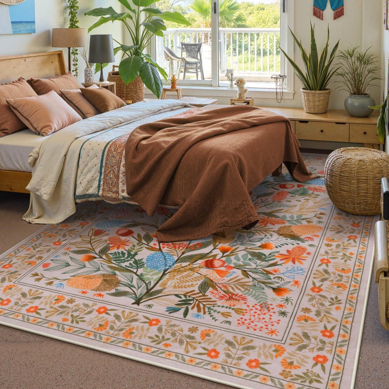Anidaroel Colorful Botanical Area Rugs 8x10, Washable Large Rugs for Living Room Non Slip Soft Bedroom Rug, Stain Resistant Dining Room Mat Accent Floor Carpet for Home Office Playroom - Image 4