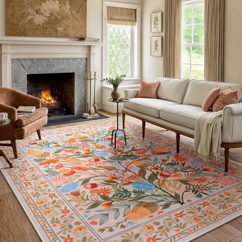 Anidaroel Colorful Botanical Area Rugs 8x10, Washable Large Rugs for Living Room Non Slip Soft Bedroom Rug, Stain Resistant Dining Room Mat Accent Floor Carpet for Home Office Playroom - Image 1