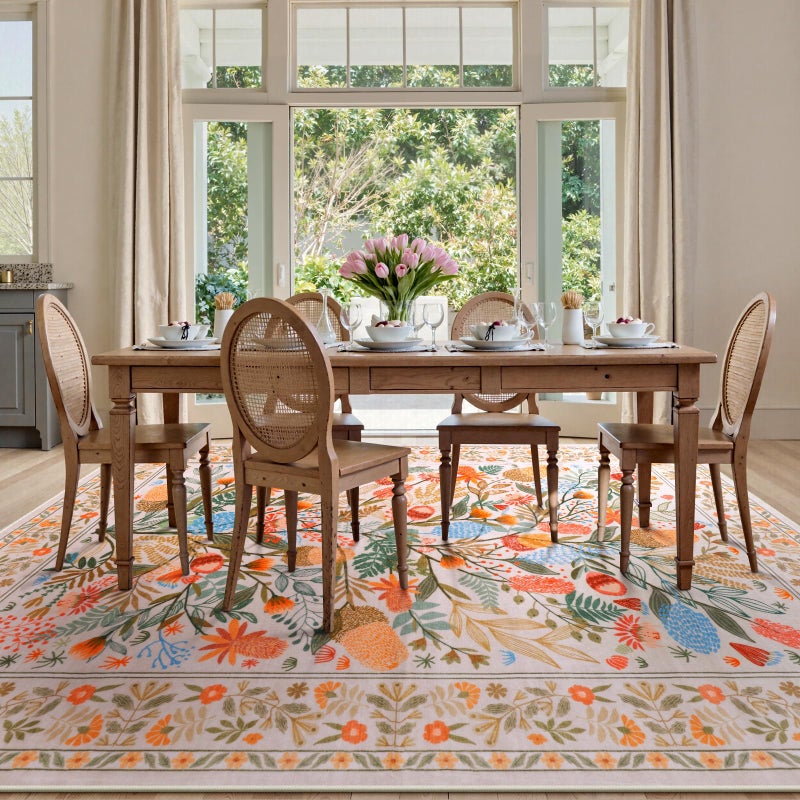 Anidaroel Colorful Botanical Area Rugs 8x10, Washable Large Rugs for Living Room Non Slip Soft Bedroom Rug, Stain Resistant Dining Room Mat Accent Floor Carpet for Home Office Playroom - Image 3