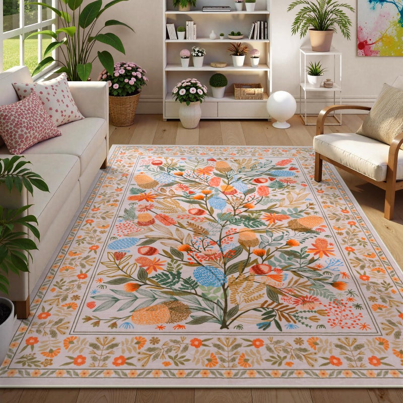 Anidaroel Colorful Botanical Area Rugs 8x10, Washable Large Rugs for Living Room Non Slip Soft Bedroom Rug, Stain Resistant Dining Room Mat Accent Floor Carpet for Home Office Playroom - Image 2