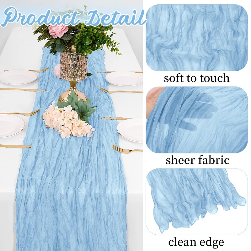 Yorcari 8 Pack Baby Blue Cheesecloth Table Runners 20x120 Inch Gauze Table Runner 10FT Easter Cheese Cloth Table Runner Rustic Sheer Runner for Wedding Baby Shower Birthday Party Table Decor - Image 3