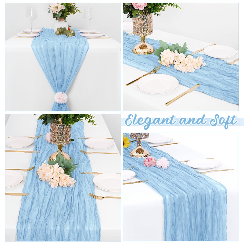 Yorcari 8 Pack Baby Blue Cheesecloth Table Runners 20x120 Inch Gauze Table Runner 10FT Easter Cheese Cloth Table Runner Rustic Sheer Runner for Wedding Baby Shower Birthday Party Table Decor - Image 4