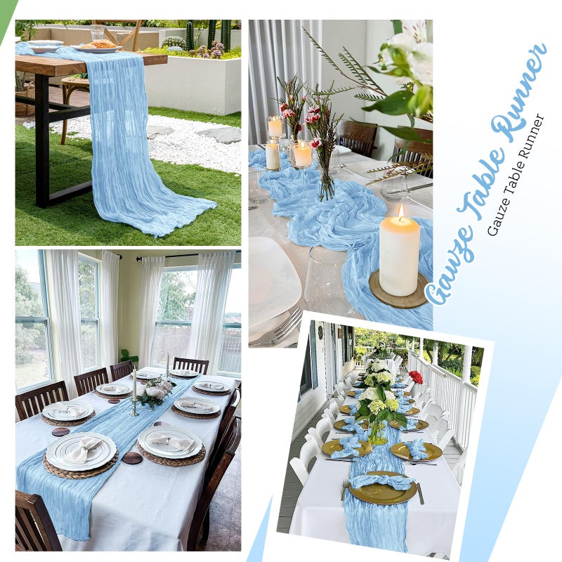 Yorcari 8 Pack Baby Blue Cheesecloth Table Runners 20x120 Inch Gauze Table Runner 10FT Easter Cheese Cloth Table Runner Rustic Sheer Runner for Wedding Baby Shower Birthday Party Table Decor - Image 5