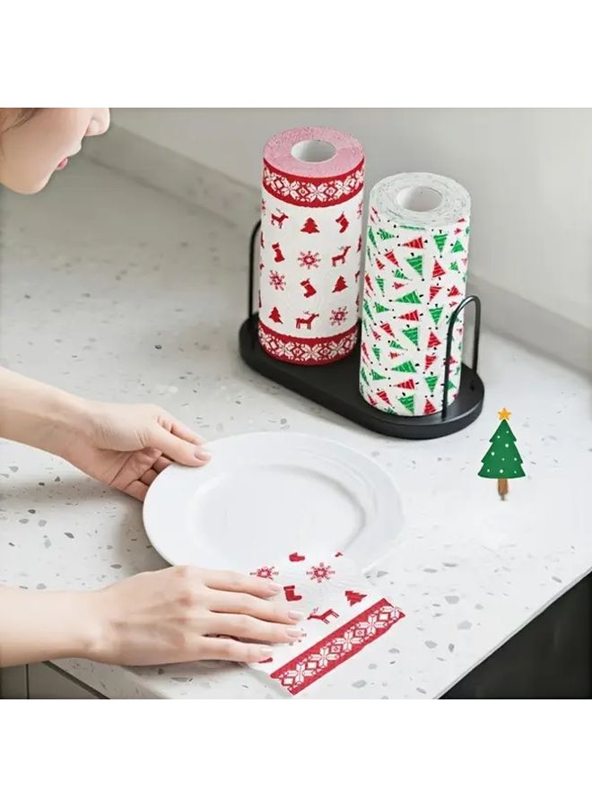 Christmas Gift Box Printed Kitchen Paper Towels 3 Layer Absorbent Disposable Washable Dry Wet Dual Use Non Stick Oilcloth - Image 3