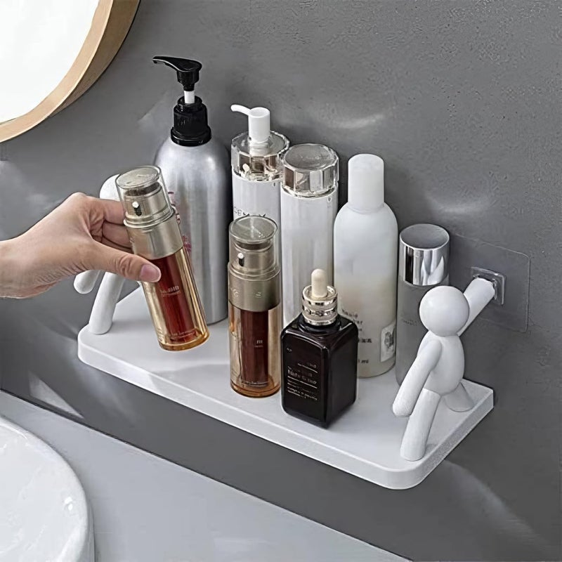 DOOMSDAY The Kitchen Toilet Receive Shelf No Drill Wall Mounted Storage Hanging Shelf for Soap Shampoo and Bath Bottles SelfAdhesive Plastic Bathroom Shelves PunchFree Design 2 - Image 1