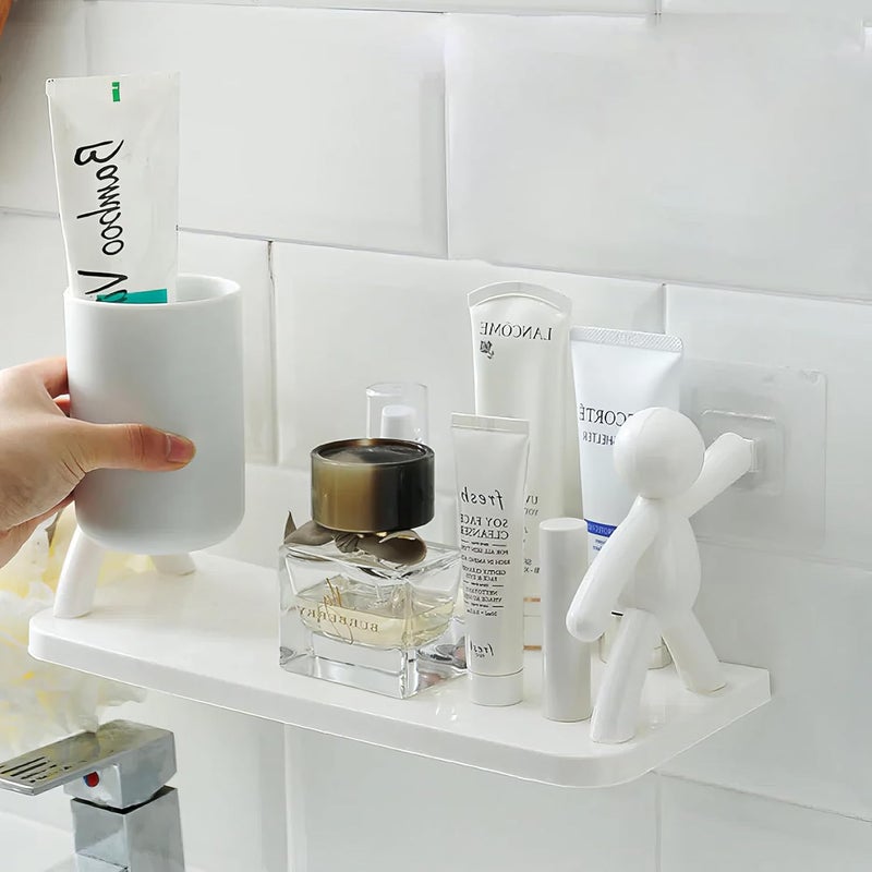 DOOMSDAY The Kitchen Toilet Receive Shelf No Drill Wall Mounted Storage Hanging Shelf for Soap Shampoo and Bath Bottles SelfAdhesive Plastic Bathroom Shelves PunchFree Design 2 - Image 4