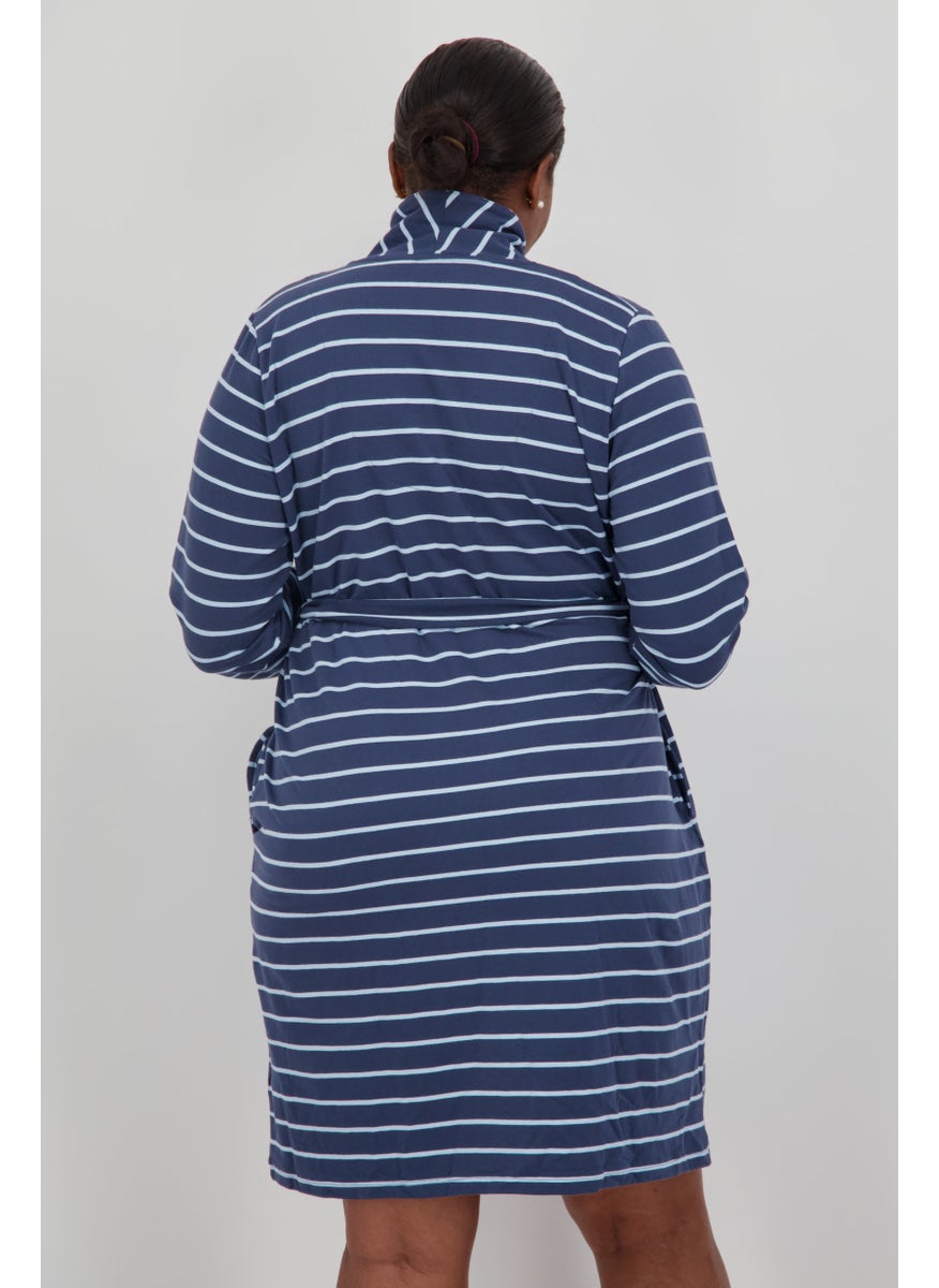 Tchibo Women Stripe Long Sleeve Dress, Navy Blue  - Image 3