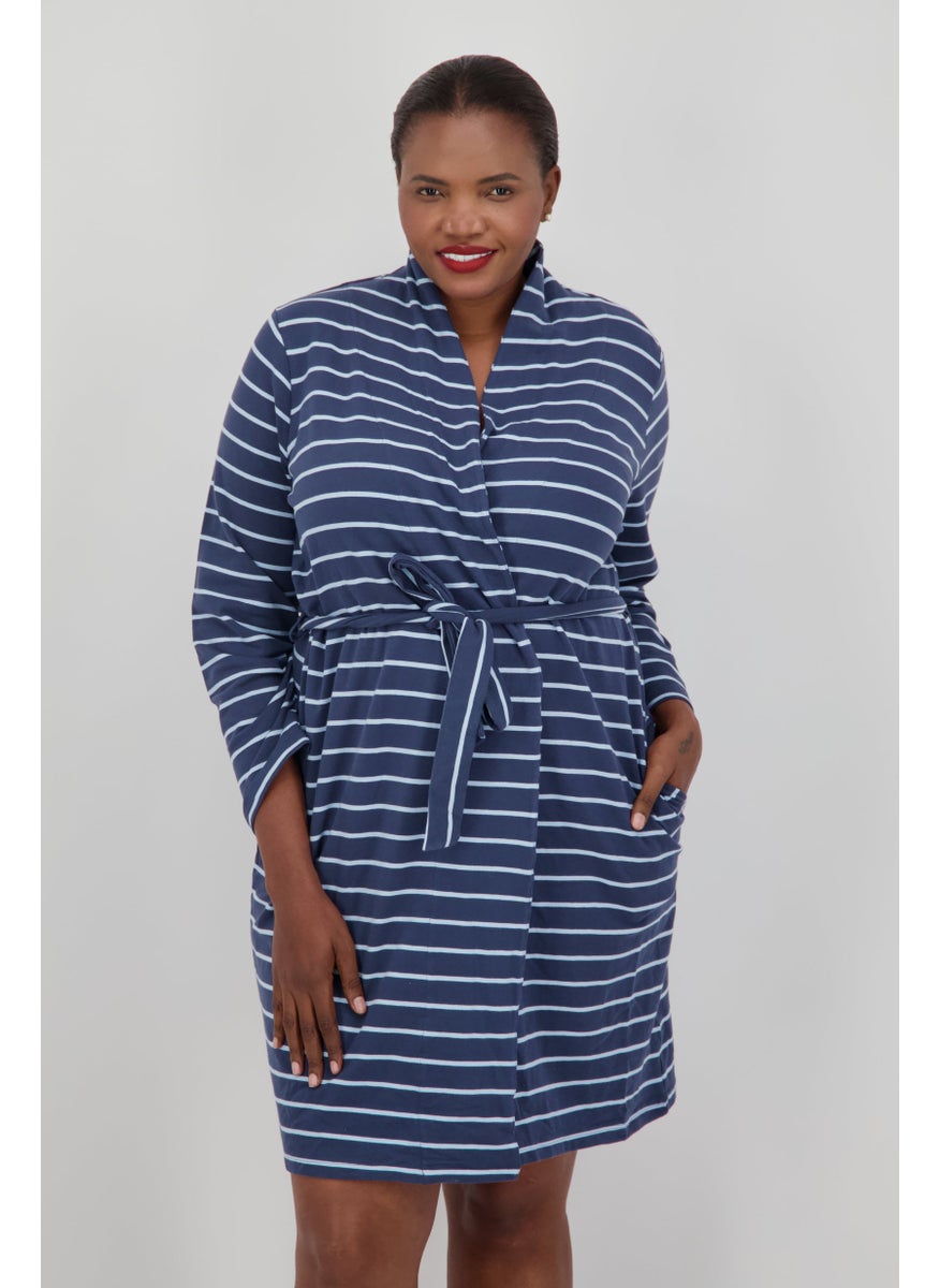 Tchibo Women Stripe Long Sleeve Dress, Navy Blue  - Image 1
