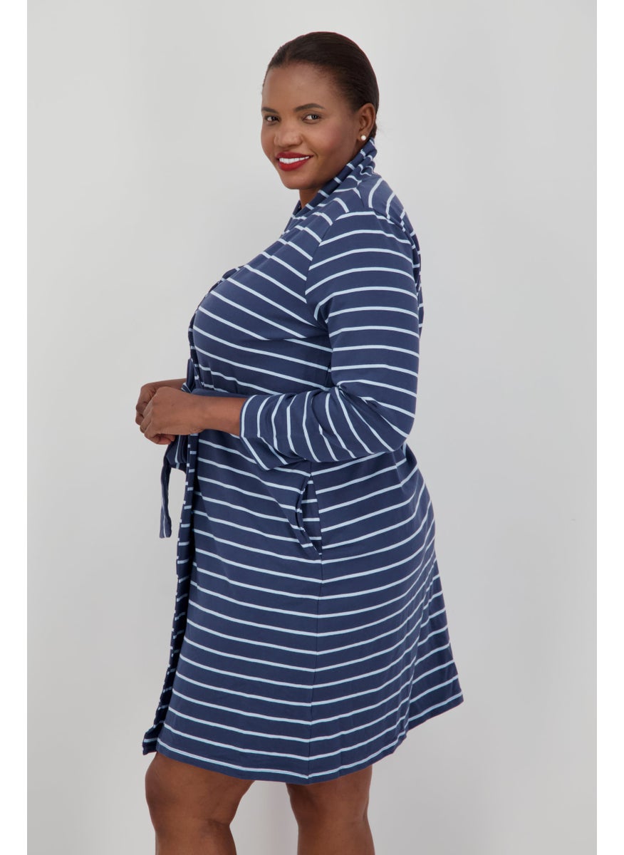 Tchibo Women Stripe Long Sleeve Dress, Navy Blue  - Image 4