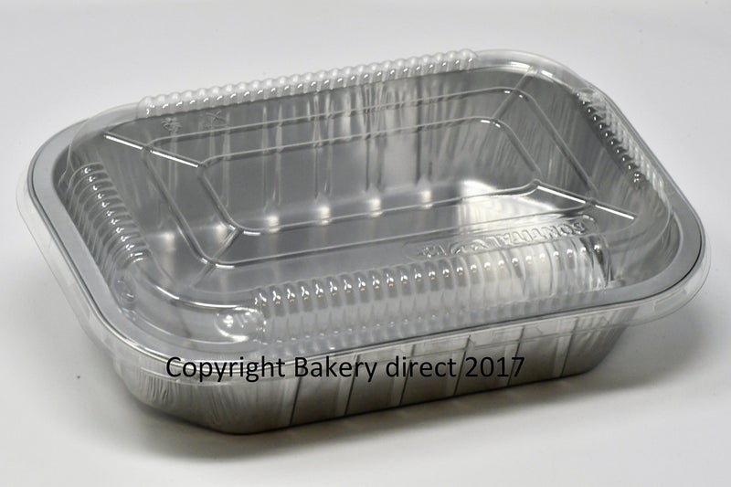 Bakery direct25 Aluminium Foil Strong Disposable Baking Tray Loaf Dish Complete with snap on PLA Clear lids