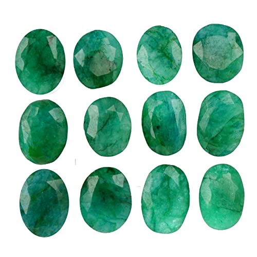 REAL-GEMS Approx 60 Ct / 12 Pcs Natural Oval Cut Colombian Loose Green Emerald Gemstones Lot - Image 1