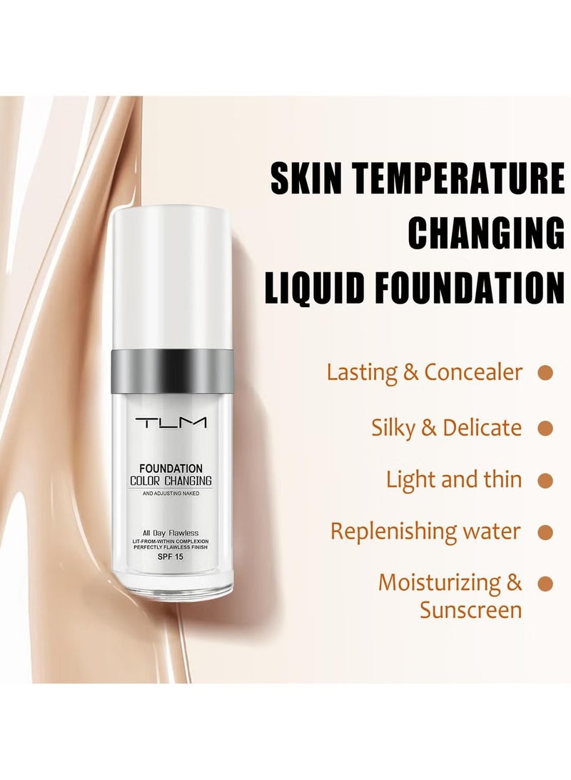 TLM ReviGLam TLM Colour Changing Liquid Foundation Hides Wrinkles & Lines, BB Cream Makeup Base Concealer Cover Moisturizing Fluid for all Skin Tone SPF15 - Image 5