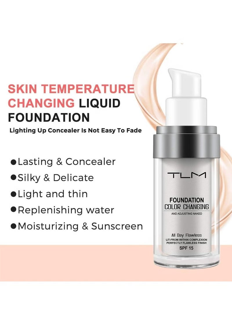 TLM ReviGLam TLM Colour Changing Liquid Foundation Hides Wrinkles & Lines, BB Cream Makeup Base Concealer Cover Moisturizing Fluid for all Skin Tone SPF15 - Image 3