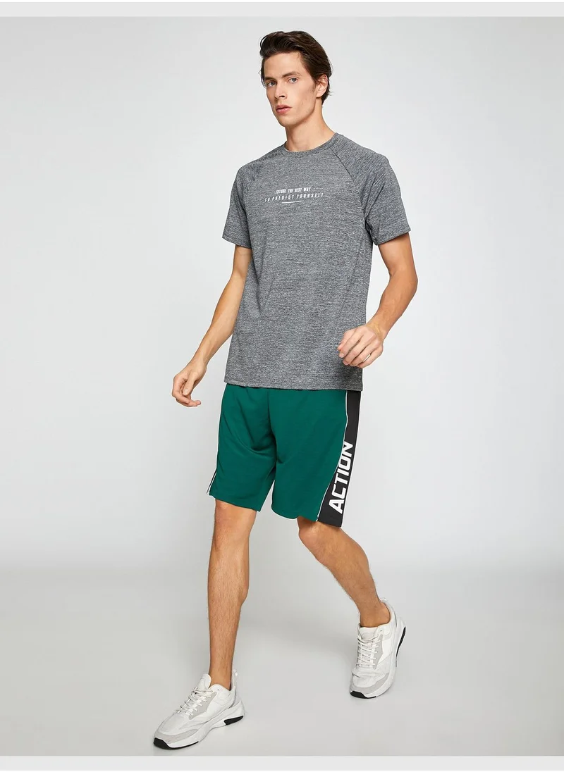 كوتون Basic Sport T-Shirt Mealy Slogan Printed Crew Neck