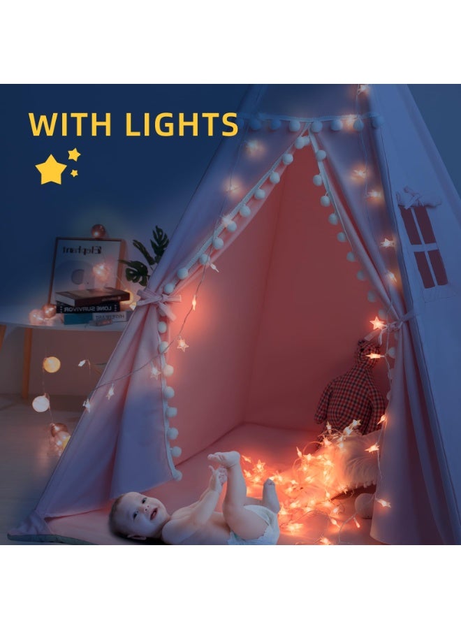 XICEN Teepee Tent for Kids with Mat, Star Lights, Storage Bag,  Cotton Canvas Playhouse,  Foldable Tents, Portable Children Play Tent Indoor Outdoor, 120*120*160cm  - Image 4
