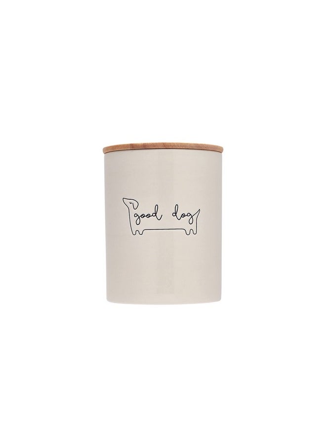 pearhead Pearhead Good Dog Treat Jar, Ceramic and Wood Pet Treat Canister, Neutral Modern Kitchen Decor, Pet Accessories, Dog Biscuit Storage Jar, Freshness Seal, Holds 4 Cups  - Image 1