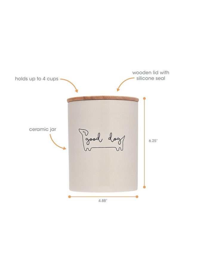 pearhead Pearhead Good Dog Treat Jar, Ceramic and Wood Pet Treat Canister, Neutral Modern Kitchen Decor, Pet Accessories, Dog Biscuit Storage Jar, Freshness Seal, Holds 4 Cups  - Image 3