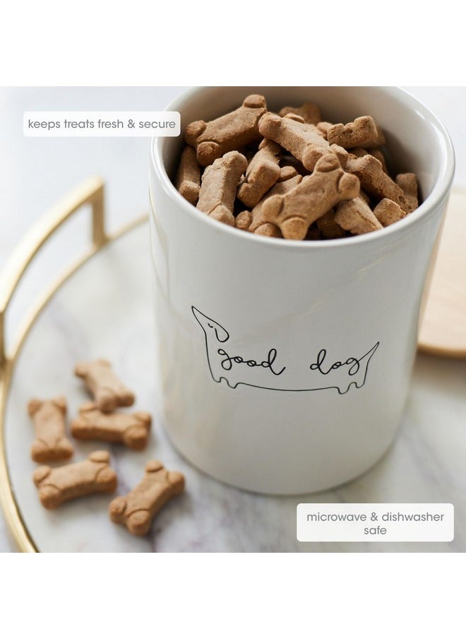 pearhead Pearhead Good Dog Treat Jar, Ceramic and Wood Pet Treat Canister, Neutral Modern Kitchen Decor, Pet Accessories, Dog Biscuit Storage Jar, Freshness Seal, Holds 4 Cups  - Image 2