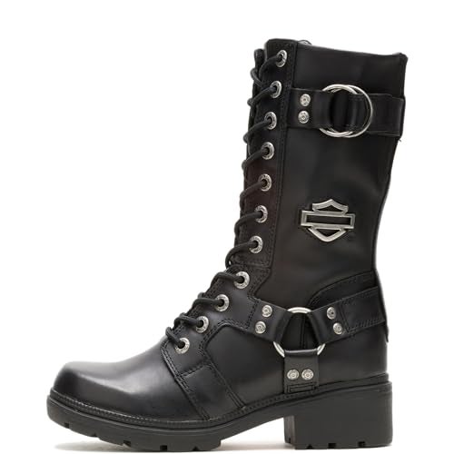 HARLEY DAVIDSON حذاء هارلي-ديفيدسون النسائي إيدا الجلدي للدراجات النارية، أسود، 7 - Image 4