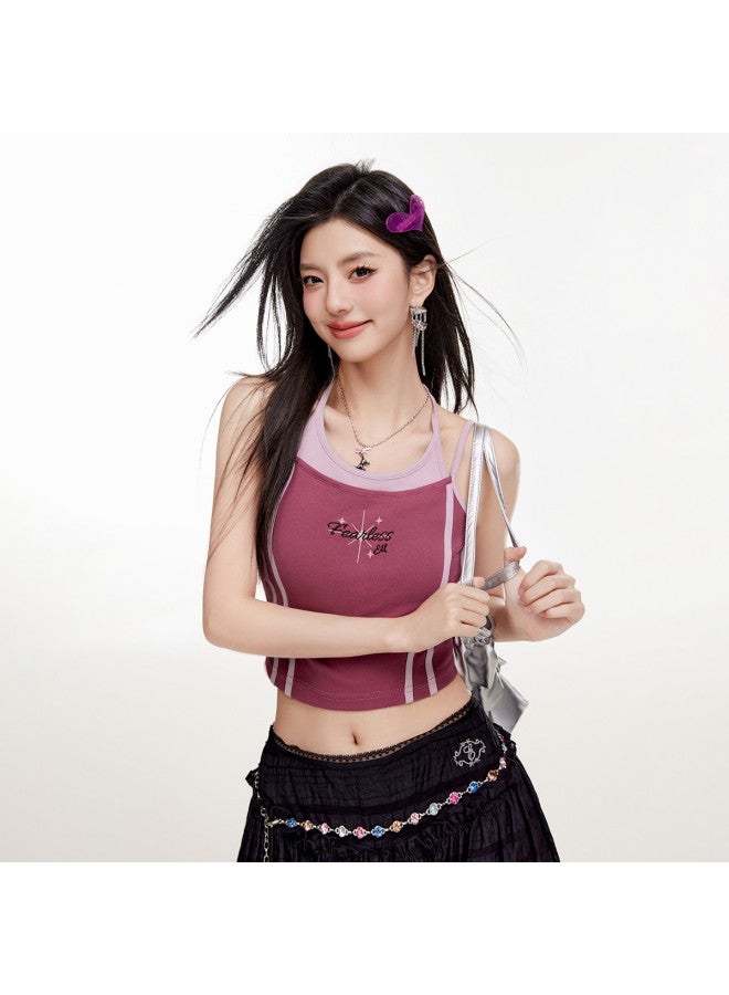 EPTISON Two-piece Style Sports Vest For Women - Summer Retro American-inspired Sassy Crop Top With Halter Neck Design - Image 2