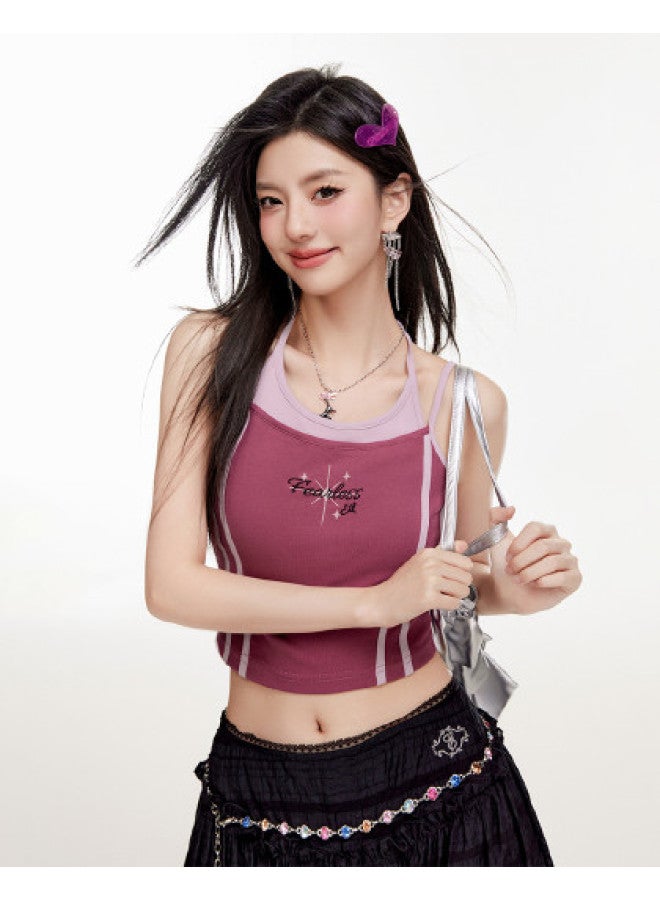 EPTISON Two-piece Style Sports Vest For Women - Summer Retro American-inspired Sassy Crop Top With Halter Neck Design - Image 1