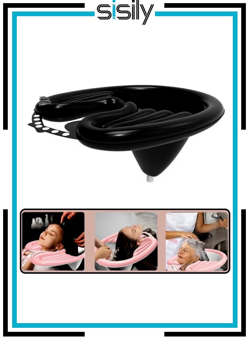 Sisily Inflatable Washing Hair Basin, Portable Shampoo Bowl for The Elderly, Disabled, Bedridden and Handicapped, Portable Hair Washing Sink for Pregnant Woman(Black) - Image 1