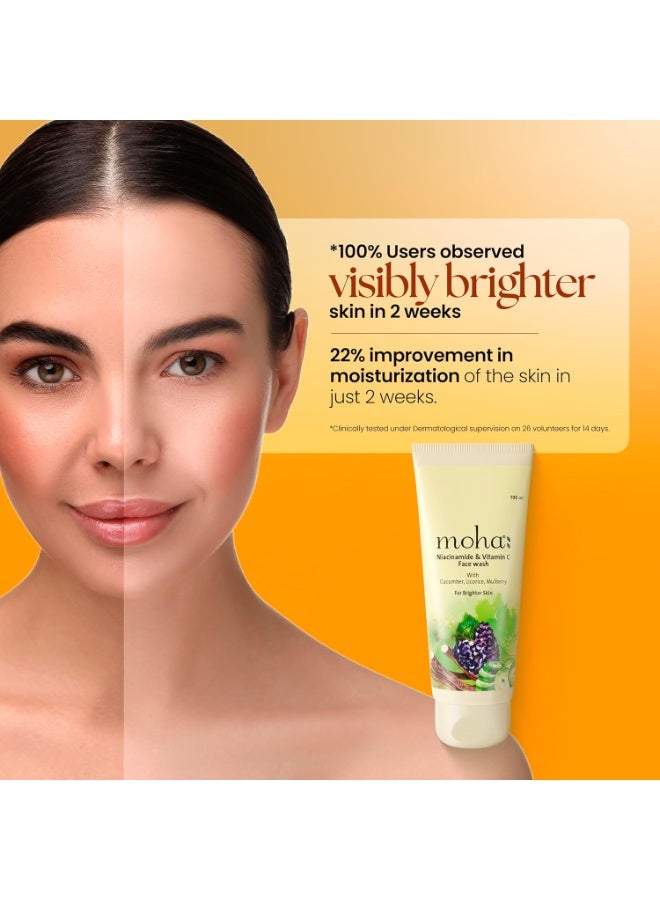 MOHA Niacinamide & Vitamin C Brightening Face Wash | Hydrating Cucumber & Dark Spot Reducing Licorice | Glowing Skin | Unisex | 100 Ml - Image 3