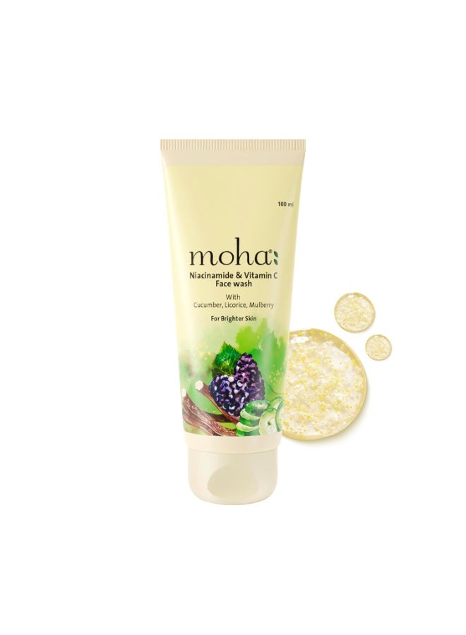 MOHA Niacinamide & Vitamin C Brightening Face Wash | Hydrating Cucumber & Dark Spot Reducing Licorice | Glowing Skin | Unisex | 100 Ml - Image 1