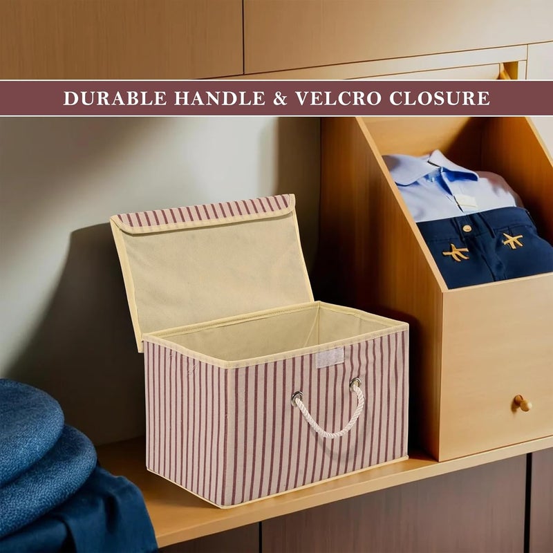 Kuber Industries Kuber Industries Drawer Organizer Small Foldable Storage Box Cotton Clothes Organizer for Wardrobe Lid Handle LiningPrint Cloth Organizer Cupboard Organizer Cream - Image 4