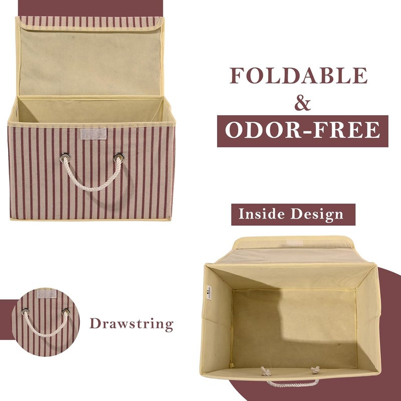 Kuber Industries Kuber Industries Drawer Organizer Small Foldable Storage Box Cotton Clothes Organizer for Wardrobe Lid Handle LiningPrint Cloth Organizer Cupboard Organizer Cream - Image 5