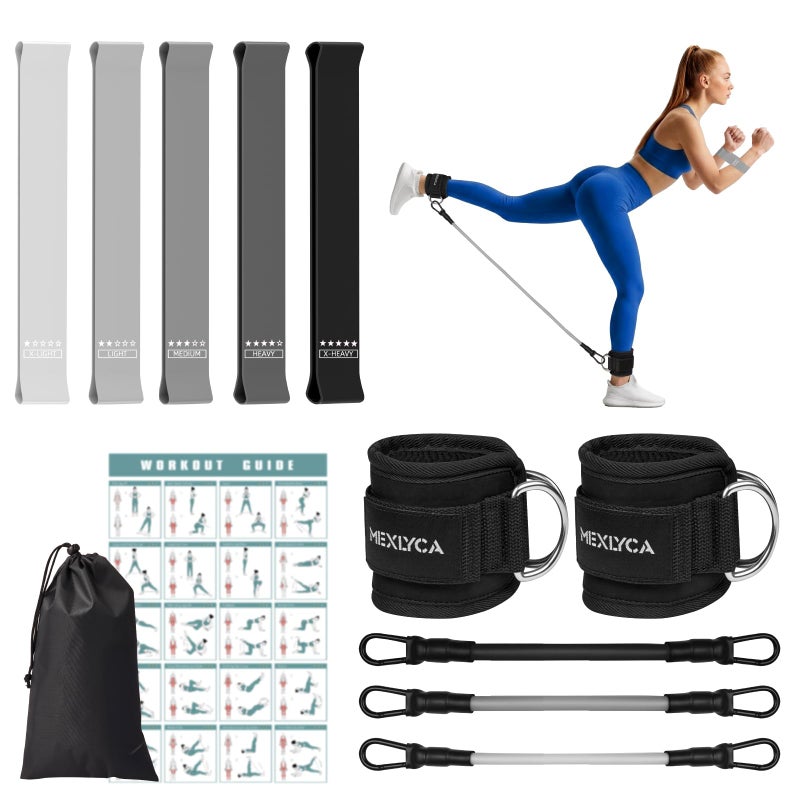 Mexlyca Resistance Bands Set â€“ Resistance Band and Adjustable Ankle Exercise Bands with Cuffs Great Equipment for Training, Working Out, Yoga,Home Gym with Training Guidance & Carry Bag,Set of 8 (Black) - Image 1