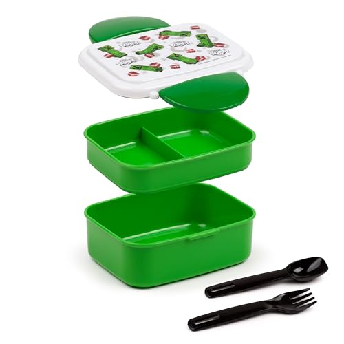 Puckator Minecraft Creeper & TNT Clip Lock Stackable Bento Lunch Box with Cutlery - Image 2