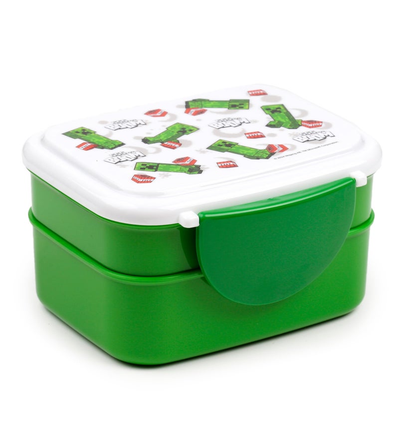 Puckator Minecraft Creeper & TNT Clip Lock Stackable Bento Lunch Box with Cutlery - Image 1