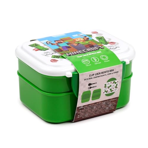 Puckator Minecraft Creeper & TNT Clip Lock Stackable Bento Lunch Box with Cutlery - Image 3