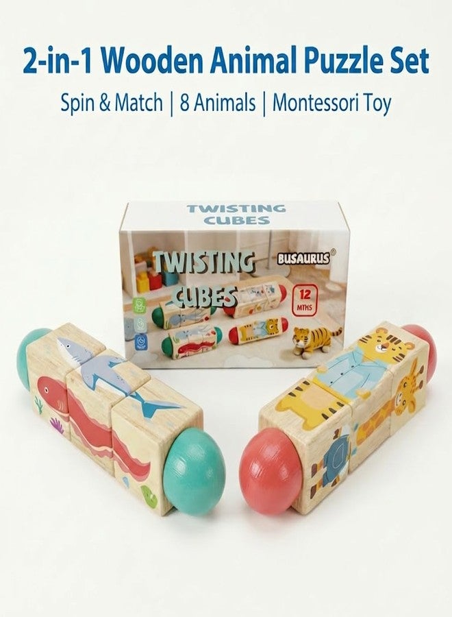 Busaurus Wooden Rotating Puzzle Toys for Toddlers 1-2 (Set of 2) - Montessori Travel Toys for Airplane & Car Activities - Spinning Animal Matching Blocks - Sensory Fidget Gift for Boys Girls 12-24 Months - Image 2
