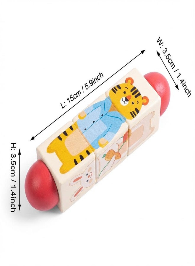 Busaurus Wooden Rotating Puzzle Toys for Toddlers 1-2 (Set of 2) - Montessori Travel Toys for Airplane & Car Activities - Spinning Animal Matching Blocks - Sensory Fidget Gift for Boys Girls 12-24 Months - Image 3
