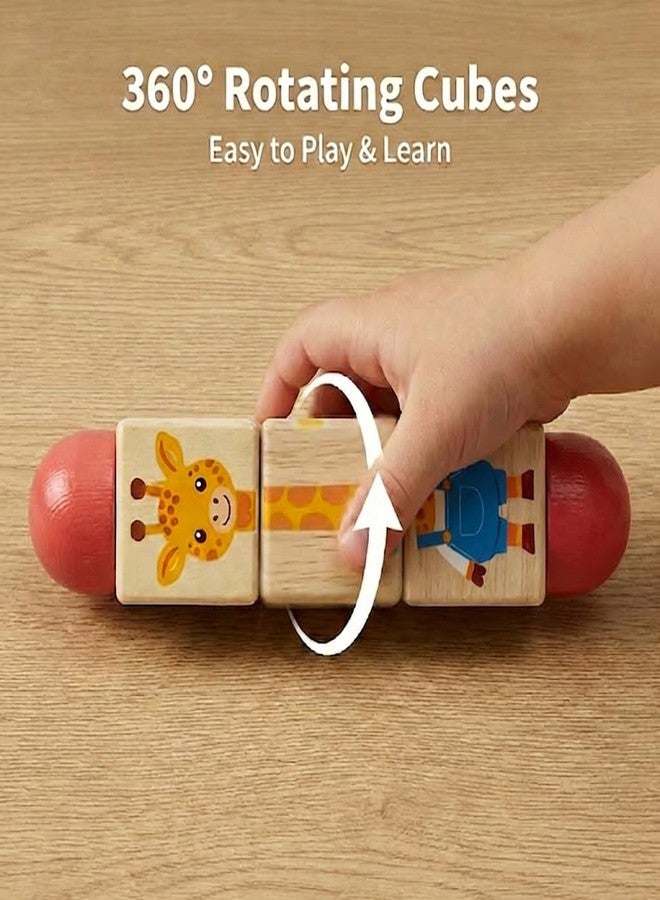 Busaurus Wooden Rotating Puzzle Toys for Toddlers 1-2 (Set of 2) - Montessori Travel Toys for Airplane & Car Activities - Spinning Animal Matching Blocks - Sensory Fidget Gift for Boys Girls 12-24 Months - Image 4