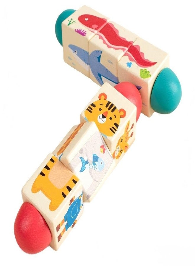 Busaurus Wooden Rotating Puzzle Toys for Toddlers 1-2 (Set of 2) - Montessori Travel Toys for Airplane & Car Activities - Spinning Animal Matching Blocks - Sensory Fidget Gift for Boys Girls 12-24 Months - Image 1