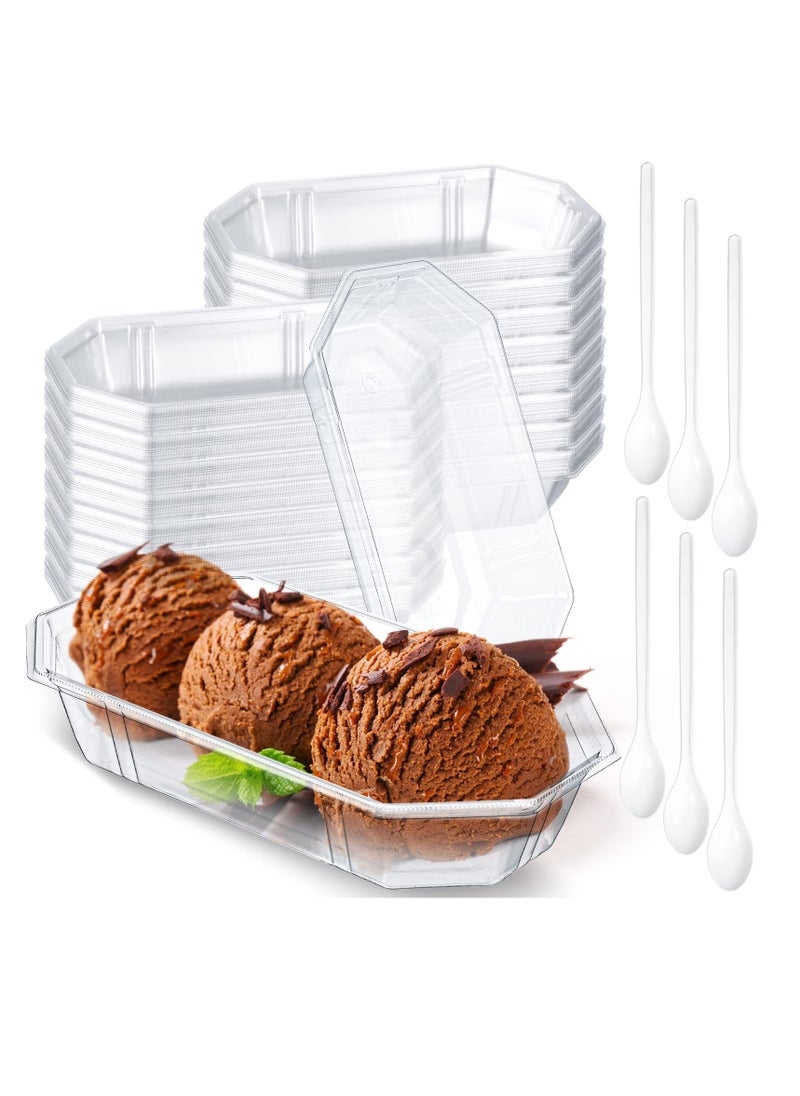 SYOSI - Ice Cream Sundae Bowls, 100 Pack Banana Split Boats, Plastic Clear Disposable Dessert Cups, Party Serving Bowls, Fruit Cups, Perfect Oblong Dish Cups, for Social Kids Birthday Party Dessert Tray - Image 1