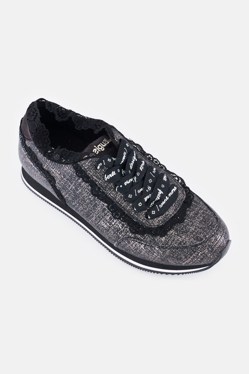 DESIGUAL Women Brand Logo Lace Up Casual Shoes, Black - Image 1