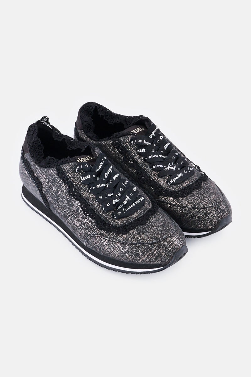 DESIGUAL Women Brand Logo Lace Up Casual Shoes, Black - Image 4