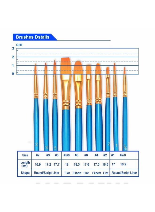 BOSOBO Paint Brush Set, 10pcs Round Pointed Tip Nylon Hair Artist Detail Paintbrushes, Professional Fine Acrylic Oil Watercolor Brushes for Face Nail Body Art Craft Model Miniature Painting, Blue - Image 2