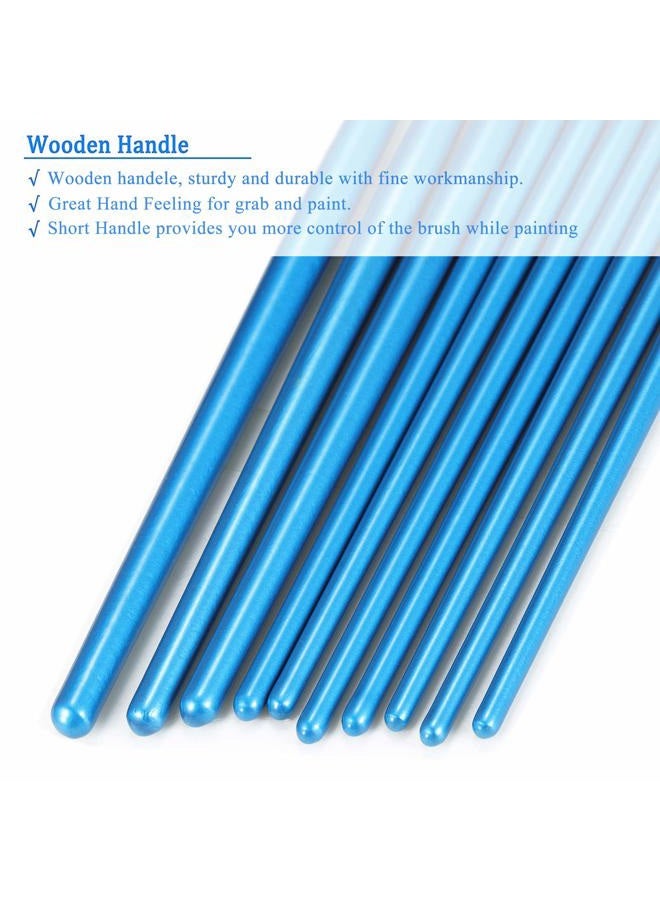 BOSOBO Paint Brush Set, 10pcs Round Pointed Tip Nylon Hair Artist Detail Paintbrushes, Professional Fine Acrylic Oil Watercolor Brushes for Face Nail Body Art Craft Model Miniature Painting, Blue - Image 4