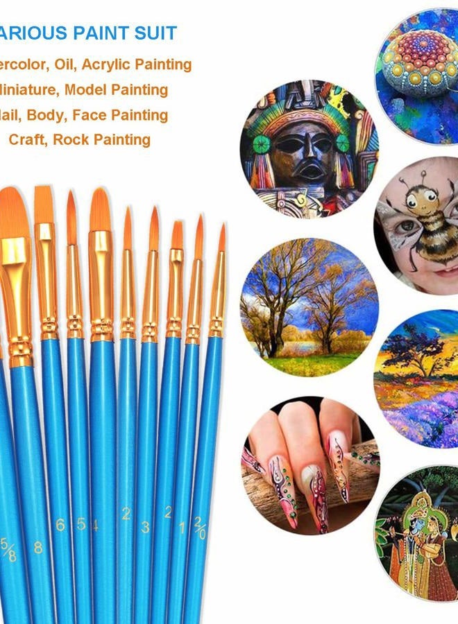 BOSOBO Paint Brush Set, 10pcs Round Pointed Tip Nylon Hair Artist Detail Paintbrushes, Professional Fine Acrylic Oil Watercolor Brushes for Face Nail Body Art Craft Model Miniature Painting, Blue - Image 5