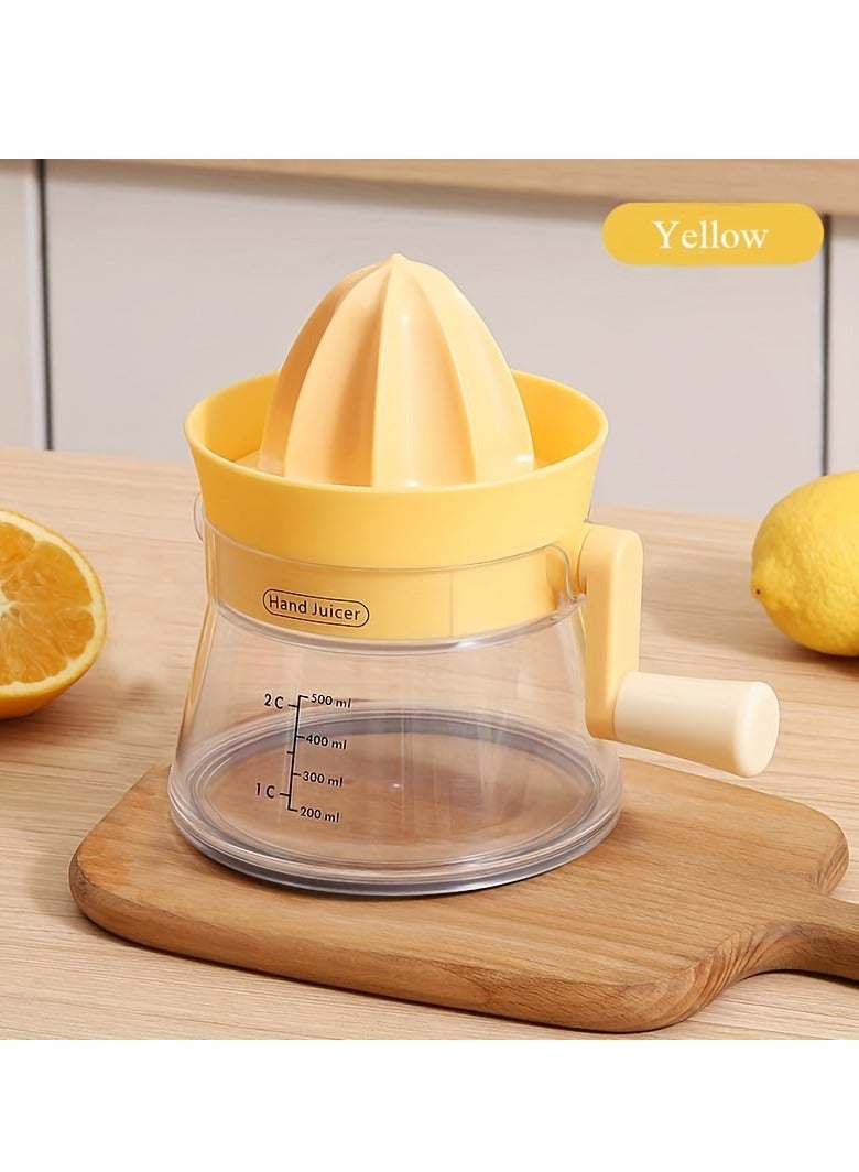 Hihonor Hand Crank Citrus Juicer, Portable Juicer, Durable and Easy to Clean, Makes Fresh Lemon Orange Juice, Ideal for Restaurant Use, 500 ml, Yellow  - Image 1