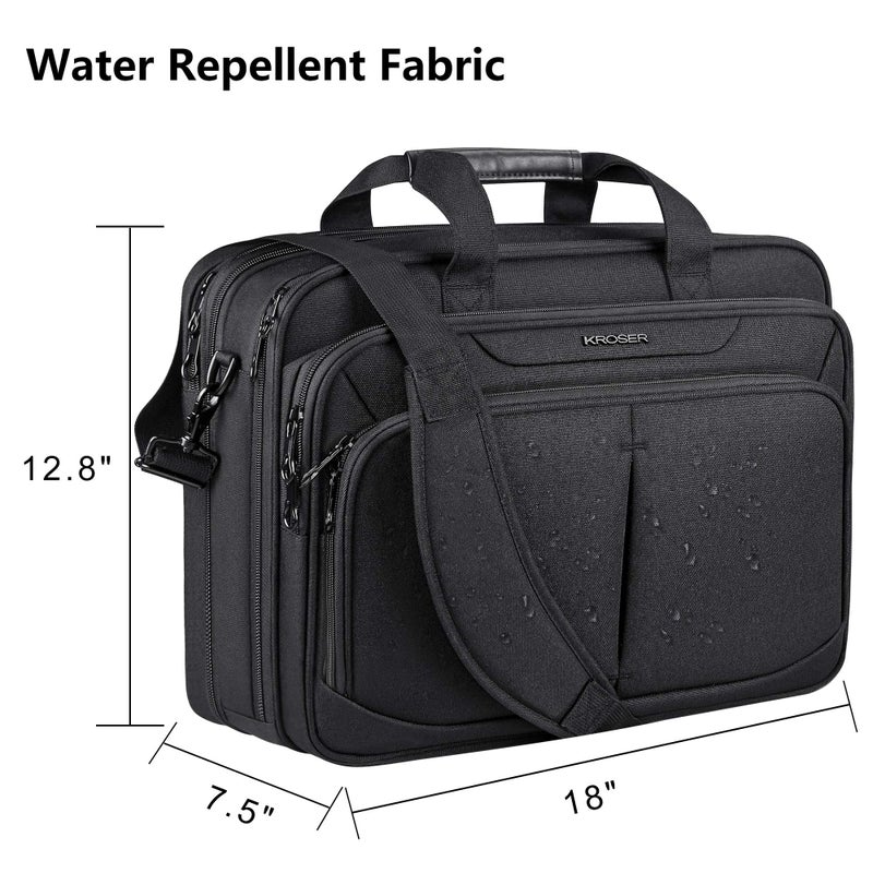 KROSER Laptop Bag Expandable Lightweight Briefcase for 17.3" Laptop Premium Business Work Bag Water-Repellent Messenger Bag with RFID Pockets for Travel/Women/Men-Black - Image 4