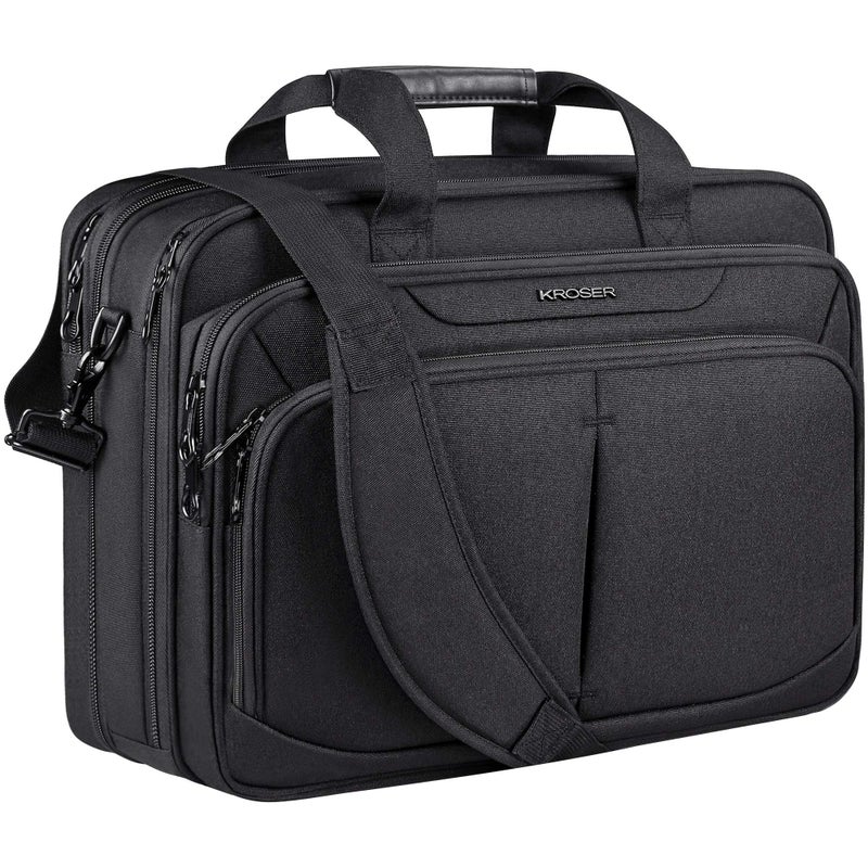 KROSER Laptop Bag Expandable Lightweight Briefcase for 17.3" Laptop Premium Business Work Bag Water-Repellent Messenger Bag with RFID Pockets for Travel/Women/Men-Black - Image 1