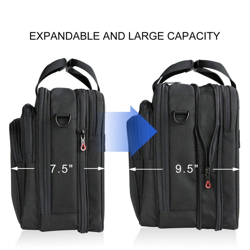 KROSER Laptop Bag Expandable Lightweight Briefcase for 17.3" Laptop Premium Business Work Bag Water-Repellent Messenger Bag with RFID Pockets for Travel/Women/Men-Black - Image 3