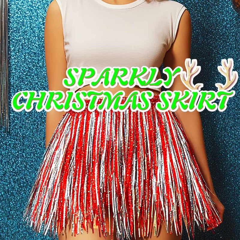 REETAN Fringe Sequin Skirt Belly Dance Sparkly Rave Skirts for Women - Image 4
