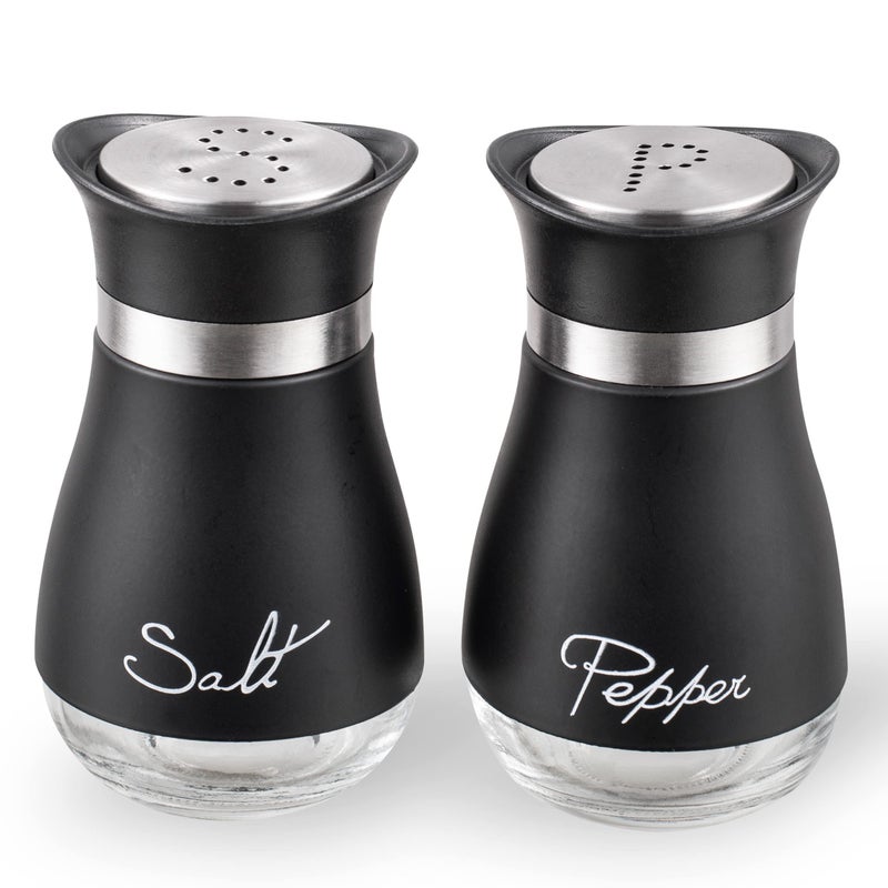 Lonffery Salt And Pepper Shakers  Stainless Steel And Glass Bottle  Set Of 2  Black - Image 1